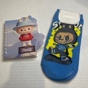 Labubu Cartoon Character Fashion Novelty Socks and Mini Notebook Gift Bundle